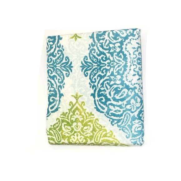 Two Count J Queen New York Green Blue Damask Medallion Fabric Shower Curtains - Picture 2 of 3